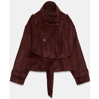 Zara - Faux Suede Belted Jacket - Eggplant - M - Woman | Zara US
