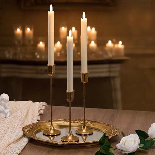 Candlestick Holders, Taper Candle Holders Set of 3, Gold Vintage Candle Sticks Holder Decor for T... | Amazon (US)