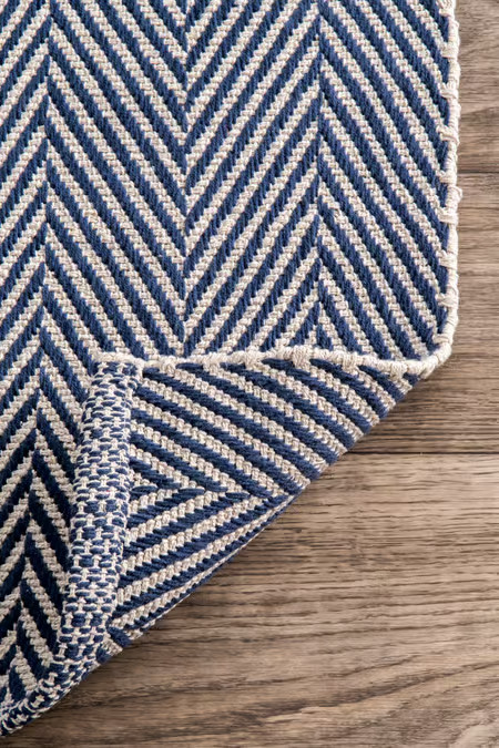 Navy Herringbone Cotton Flatwoven Area Rug | Rugs USA