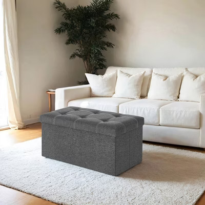 30" Ottoman Storage Bench, Ottoman with Storage, Storage Ottoman, Footstool, Bedroom Bench, 21 Gal. Folding Chest with Breathable Linen-Look Fabric | Target