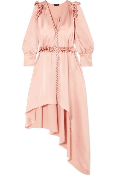 Magda Butrym - Tarragona Asymmetric Ruffled Silk-satin Dress - Blush | NET-A-PORTER (UK & EU)