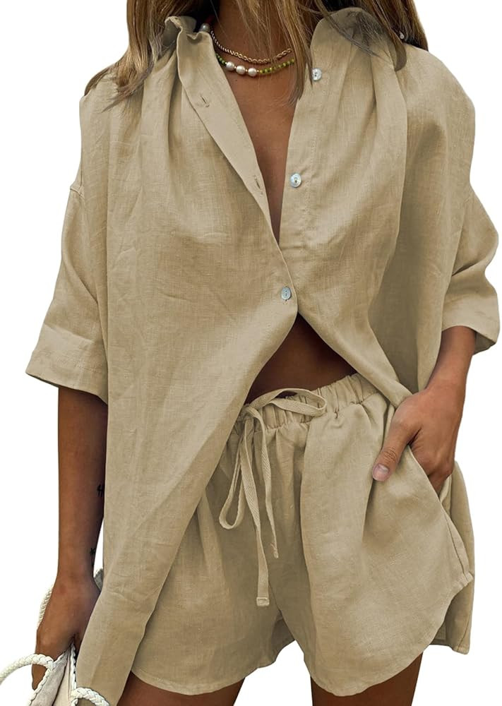 Fixmatti Women 2 Piece Outfit Summer Short Sleeve Top and Shorts Sweatsuit Set | Amazon (US)