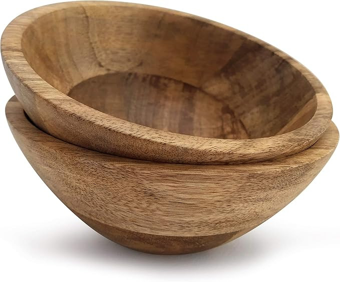 Wooden Salad Bowl Set - Two 7” Wooden Bowls for Food - Wooden Salad Bowls for Individual Servin... | Amazon (US)