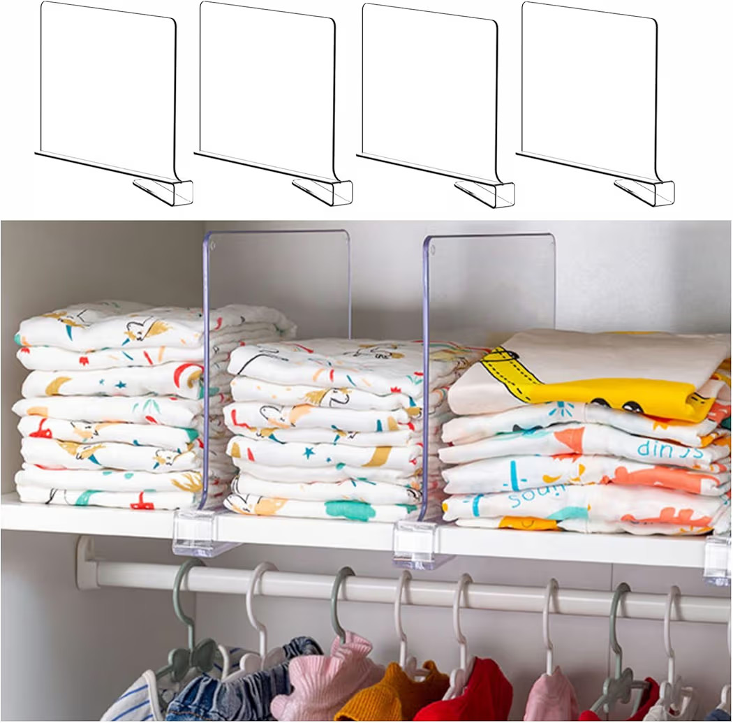 Yieach 4 Pack Clear Acrylic Shelf Divider for Closet Organization - 9.2″ Tall Closet Dividers f... | Amazon (US)