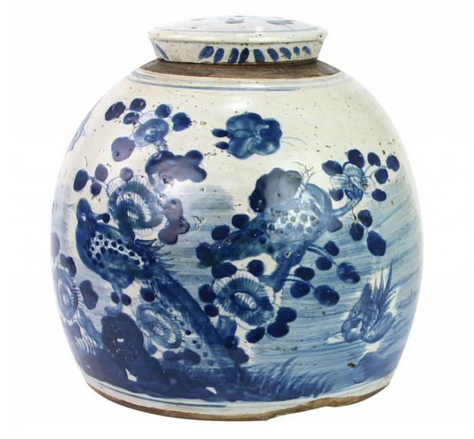 Antiqued  Bird / Floral Flat Top Jar | The Enchanted Home