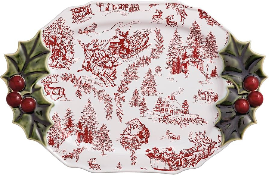 Mud Pie Christmas Holly Serving Platter | Amazon (US)