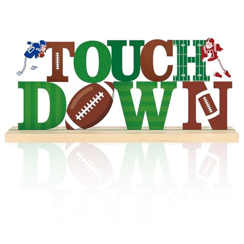 COCHIE Metal Football Touchdown Sign, Green Super Football Bowl Game Tailgate Party Decorations for Home, Office, Shelf, Mantel, Indoor, Touch Down Table Toppers Decor (Superbowl) | Amazon (US)