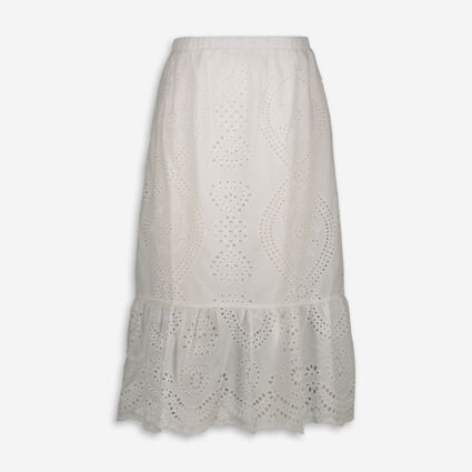 White Floral Eyelet Embroidered Midi Skirt | TK Maxx