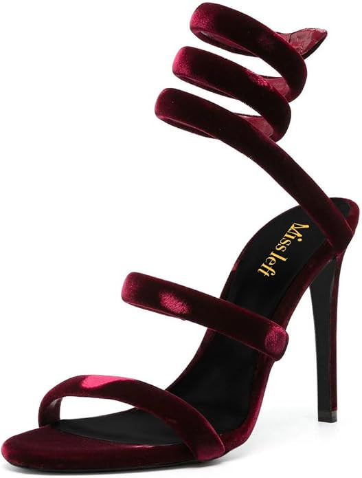 miss left Women Sexy Ankle Strappy Sandals Soft Velvet Open Round Toe Pumps Stiletto High Heel Pu... | Amazon (US)