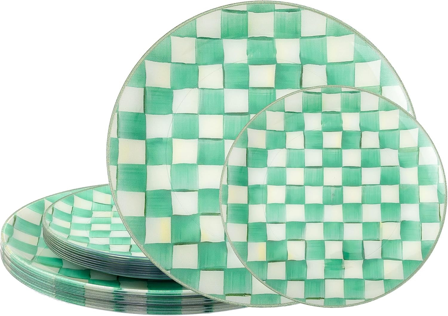 U-QE 20PCS Light Green Plastic Plates for Party,Checkered Plates Disposable | Amazon (US)