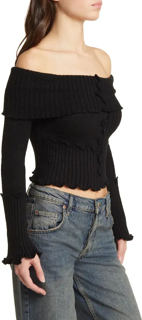 Patchwork Rib Off the Shoulder Crop Sweater | Nordstrom