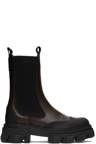 GANNI - Brown Calfskin Chunky Chelsea Boots | SSENSE