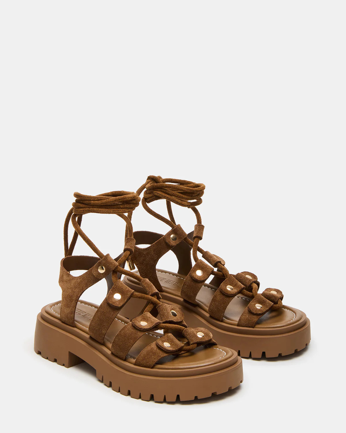 LYRIAN Cognac Suede Platform Lace-Up Strappy Women's Sandal | Steve Madden (US)