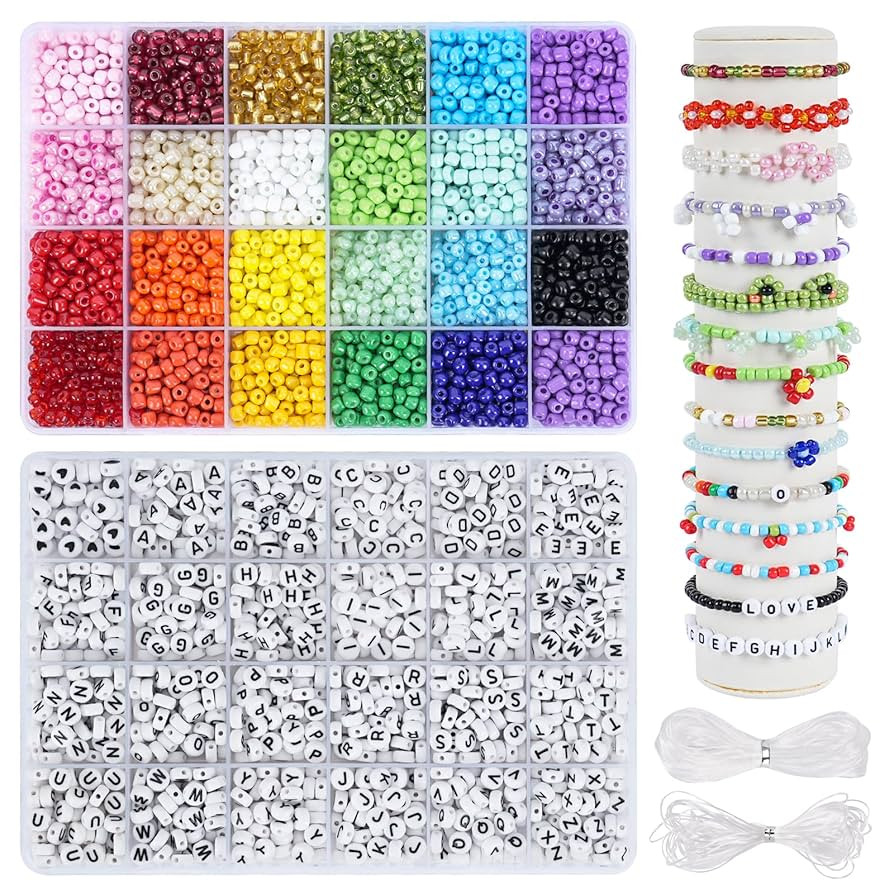 DICOBD 5040pcs 5mm Glass Seed Beads with Letter Alphabet Beads A-Z for Bracelet Making Friendship... | Amazon (US)