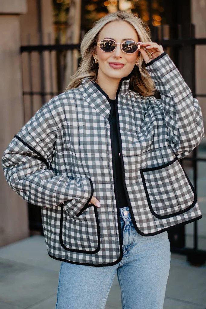 Black & White Checkered Lightweight Quilted Jacket | Katydid.com