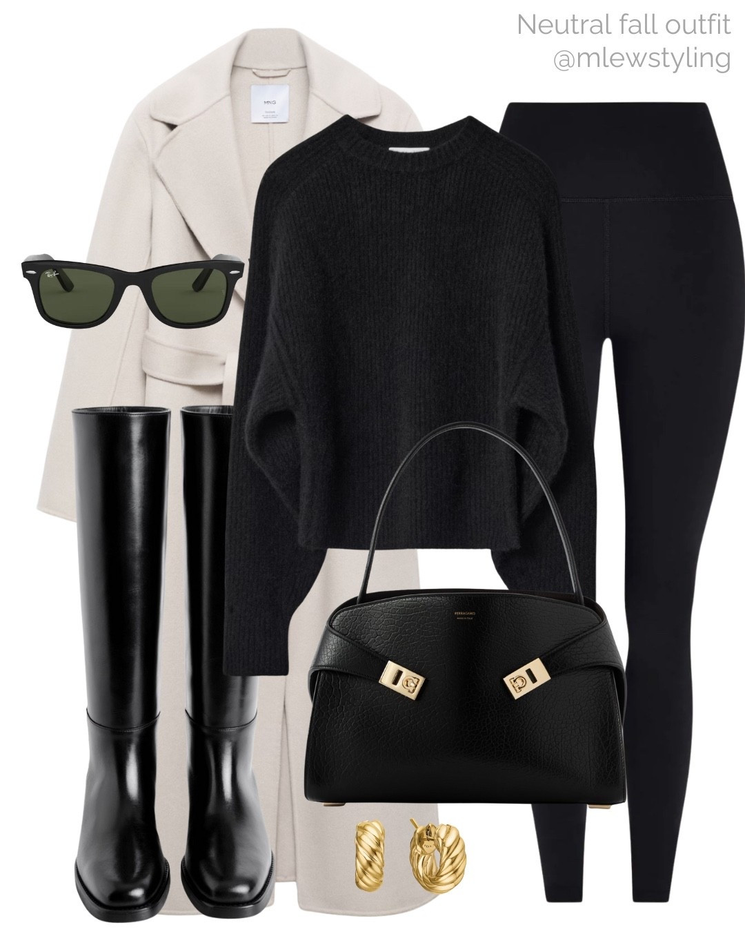 Neutral fall outfit with black knee boots 🖤

Tags: new in H&M riding boots, Varley black leggings, Ferragamo
Hug bag, rayban sunglasses, tie belt wool coat, mango jacket, other stories knit, black sweater, gold hoop earrings 

#LTKItBag #LTKStyleTip #LTKShoeCrush