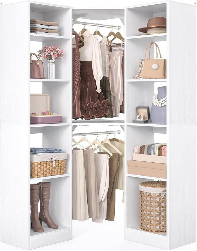 Corner Closet System with 12 Shelves, 39.2" Corner Closet Organizer System with 2 Hanging Rods, V... | Amazon (US)
