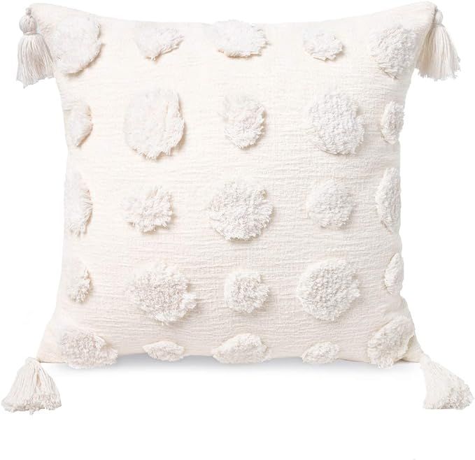 PLWORLD Boho Decorative Throw Pillow Cover, Chenille Woven Tufted Cushion Case with Pom-poms and ... | Amazon (US)