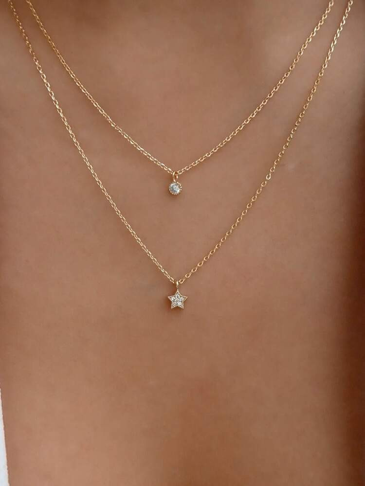 Rhinestone Decor Star Charm Layered Necklace | SHEIN