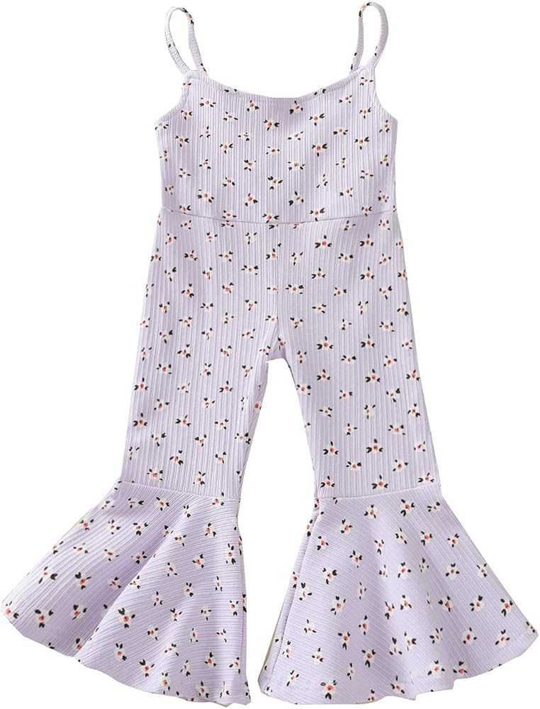 WASAIGOOD Infant Toddler Girls Floral Romper Jumpsuit High Waist Flare Pants Straps One-Piece Summer | Amazon (US)
