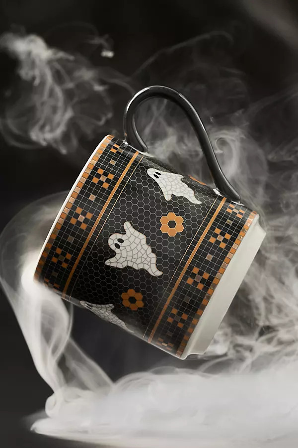 Bistro Tile Stoneware 24k Gold Accent Halloween Mug | Anthropologie (US)