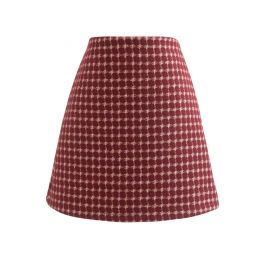 Metallic Check Tweed Mini Bud Skirt in Red | Chicwish