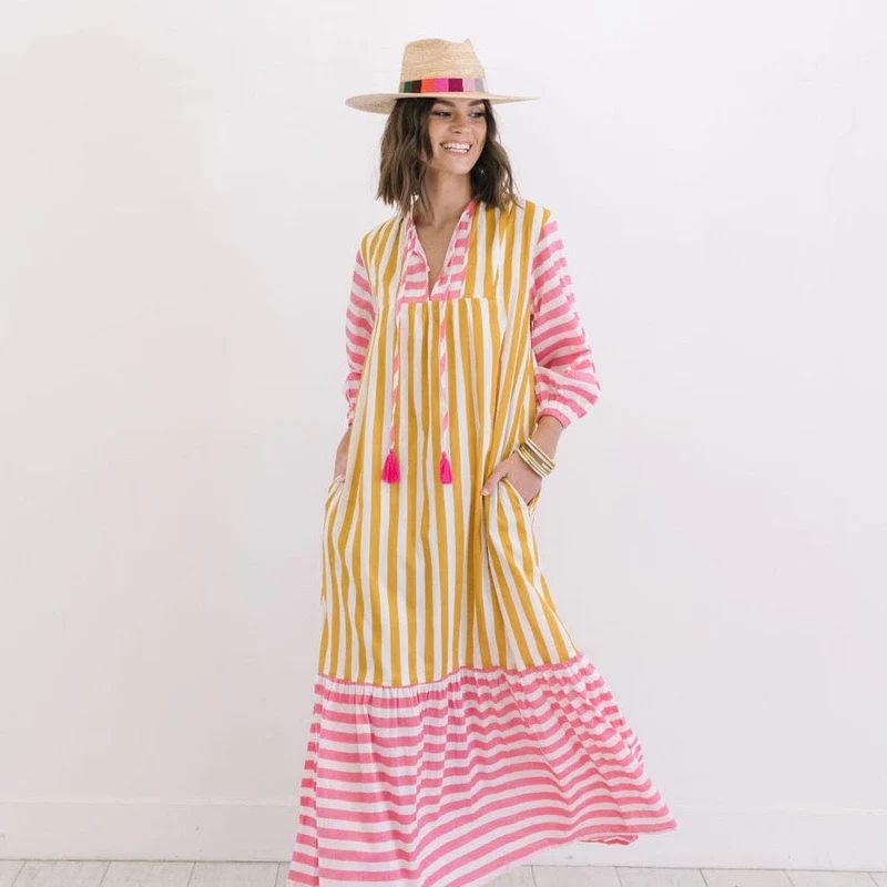 Mustard Stripe Copa Dress | Sunshine Tienda