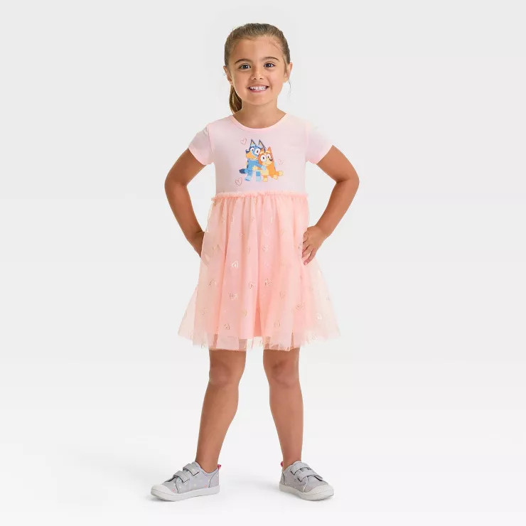 Toddler Girls' Bluey Tulle Printed T-Shirt Dress - Pink | Target