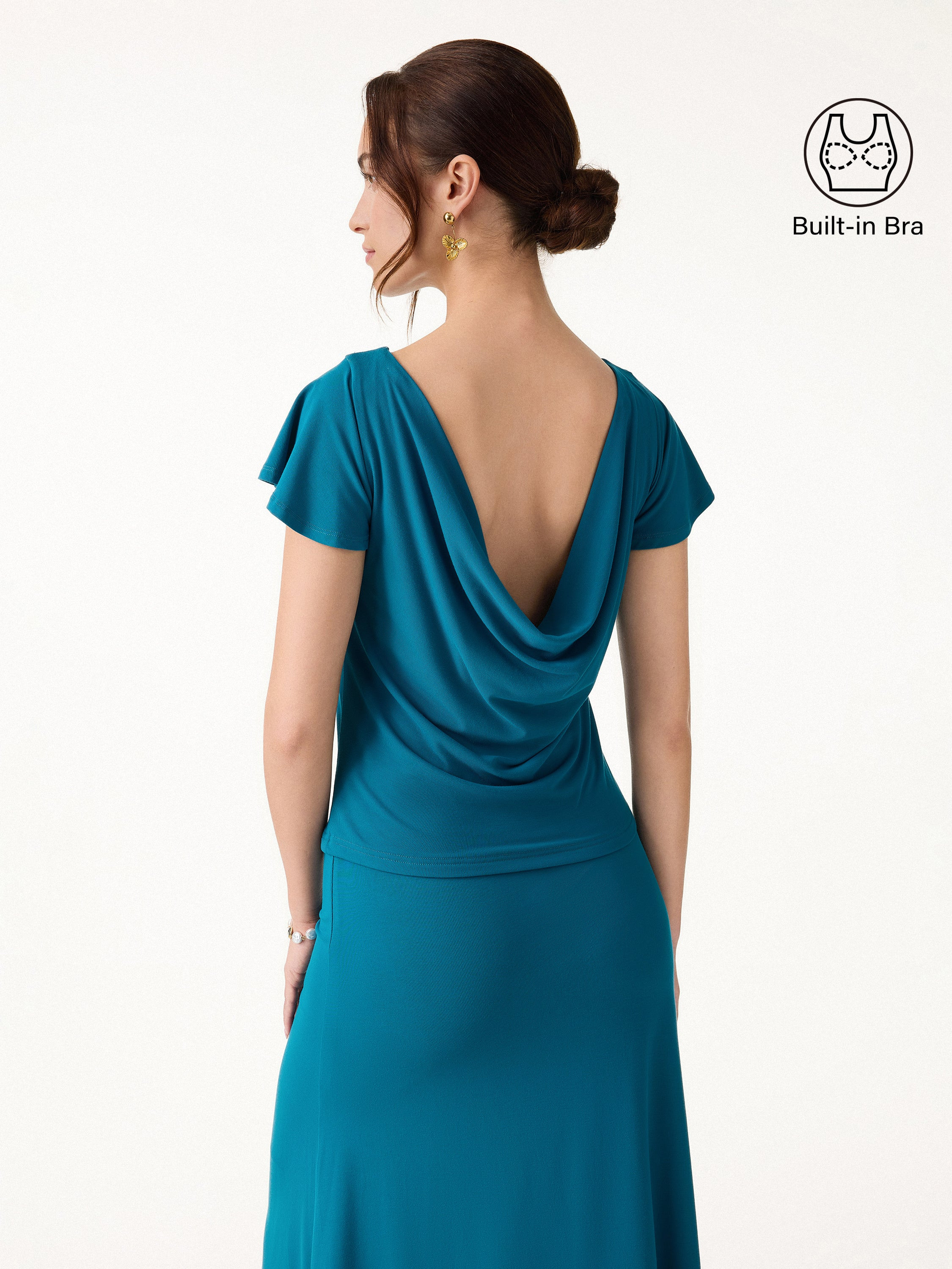 SkinKiss Boatneck Cowl Back Flutter Sleeve Bra Top | OGLmove