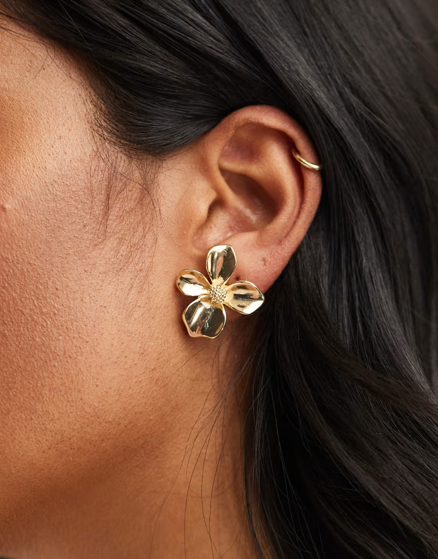 ASOS DESIGN stud earrings with small floral design in gold tone | ASOS (Global)