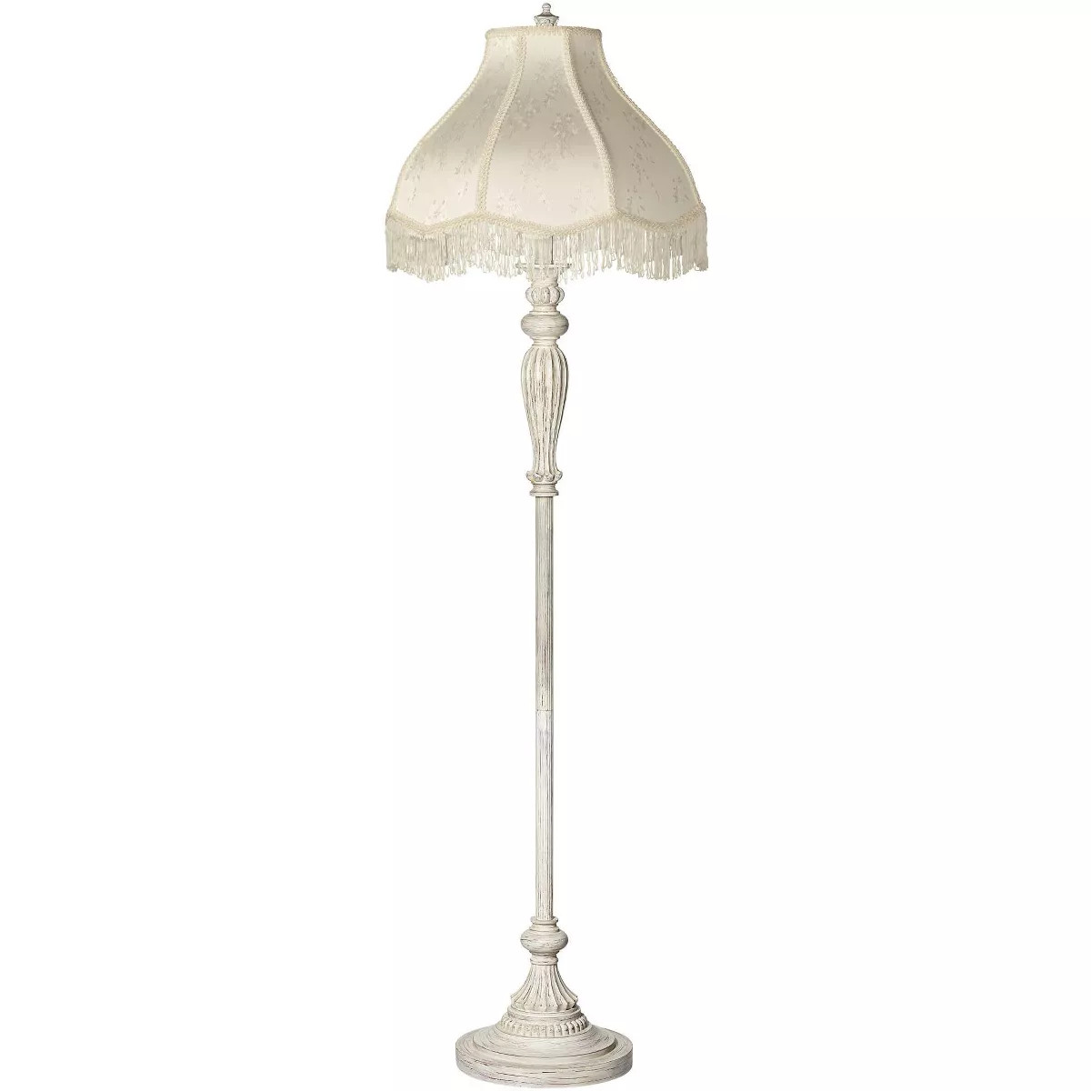 360 Lighting Vintage Shabby Chic Floor Lamp 60" Tall Antique White Cream Scallop Fabric Dome Shad... | Target