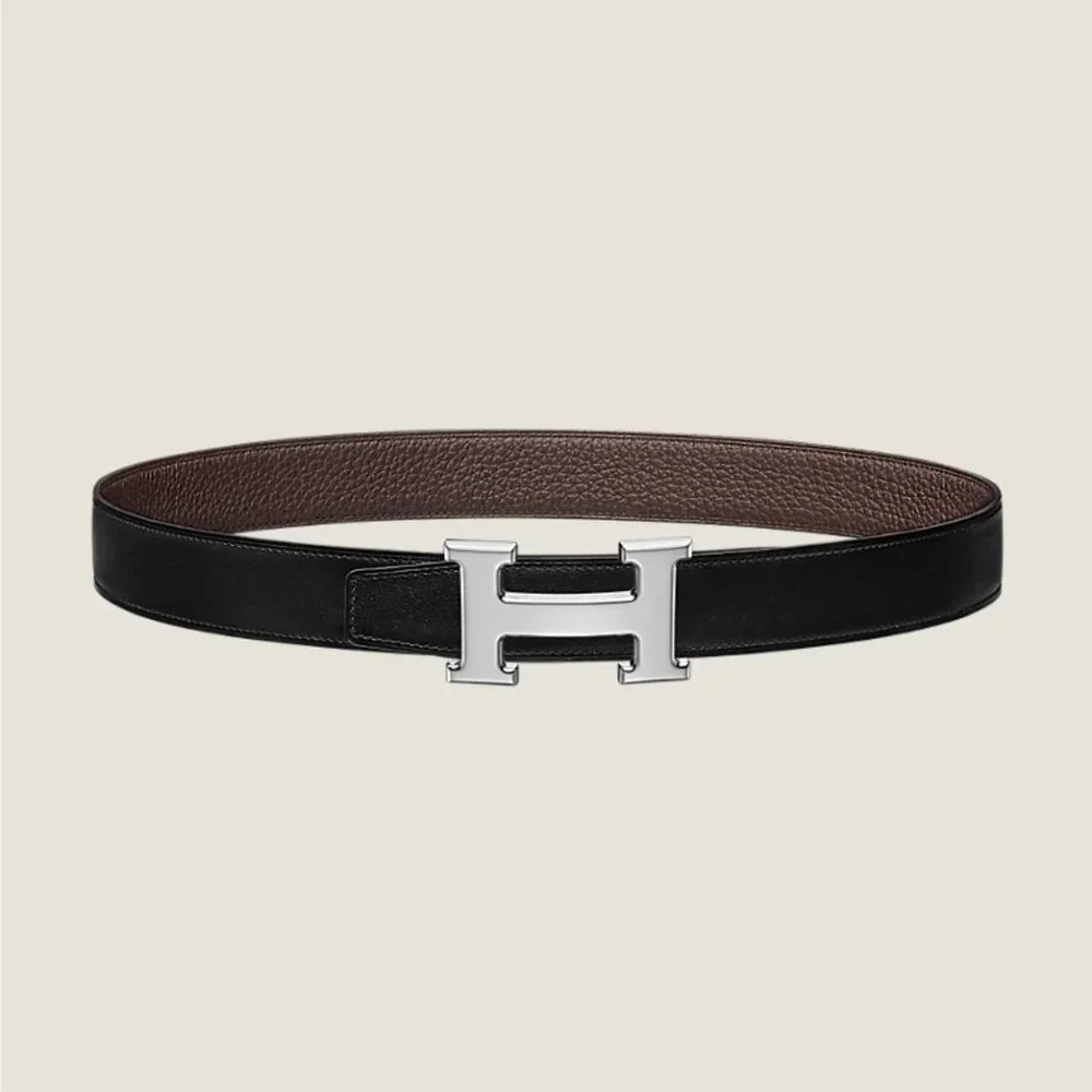 Hermes Silver H Belt Buckle & Reversible Leather Belt (Noir/Chocolat) Size 80 | Poshmark
