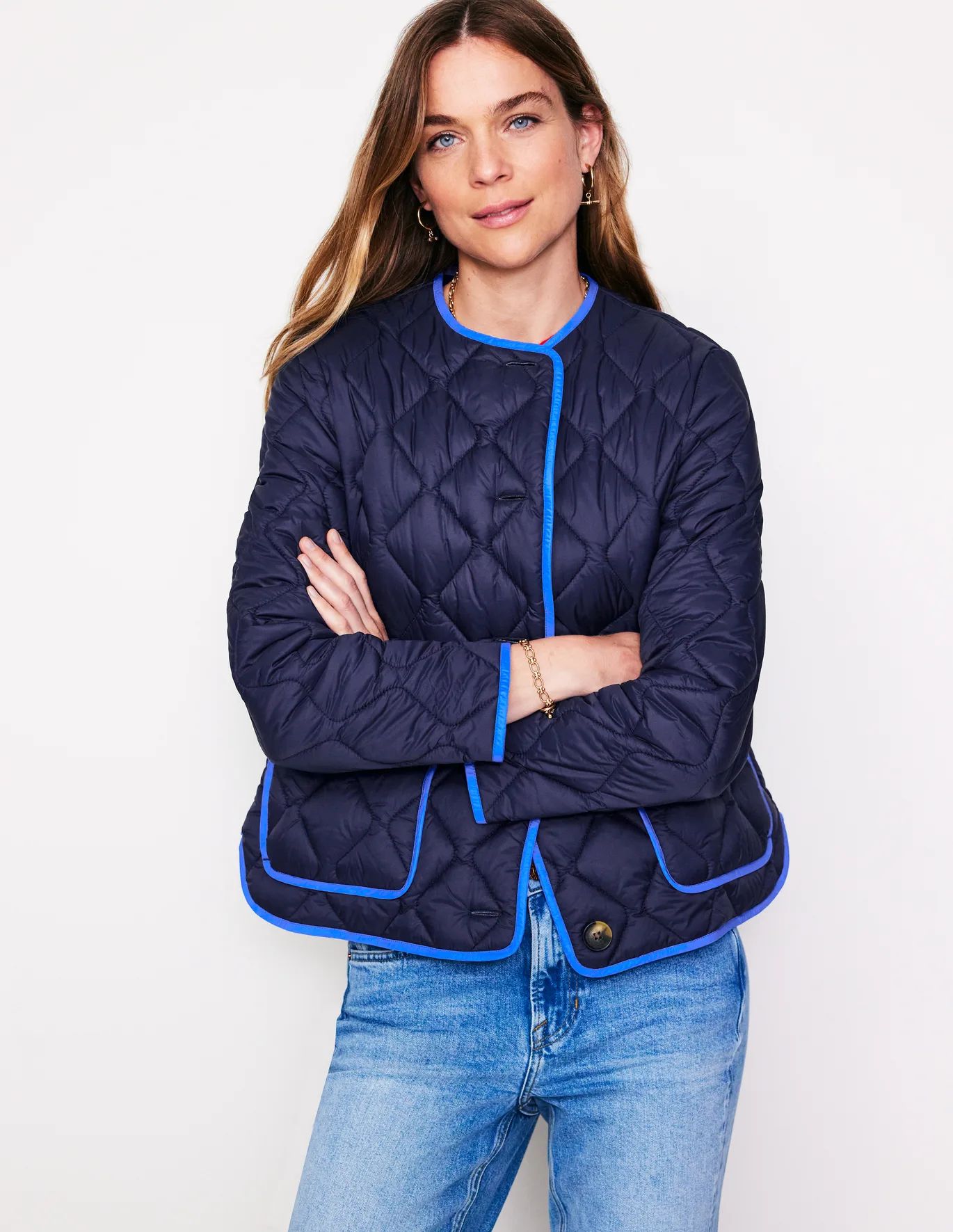 Derby Quilted Jacket - Navy, Tigers Eye | Boden US | Boden (US)