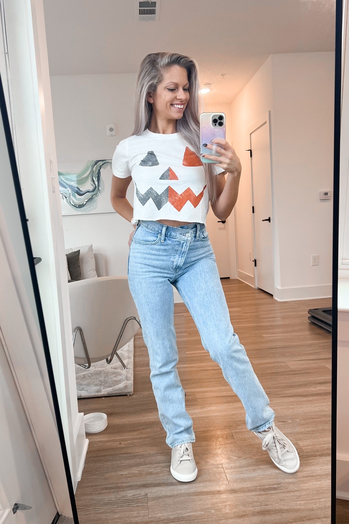 Today’s outfit! Loved this pumpkin short for a Halloween Party outfit. I cut the bottom of it to make it a cropped length 

#LTKSeasonal #LTKHalloween #LTKunder50