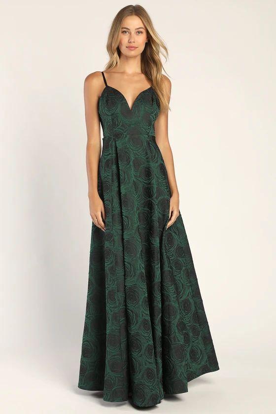 Elegant Energy Black and Green Floral Jacquard Maxi Dress | Lulus (US)