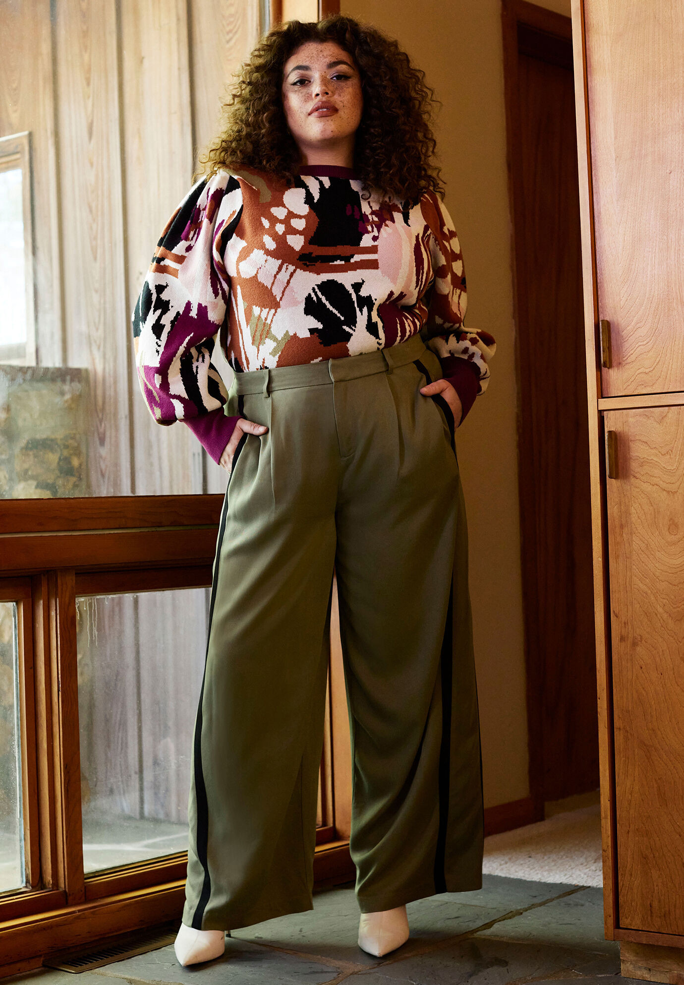 ELOQUII Elements Relaxed Fit Side Detail Trouser | Eloquii