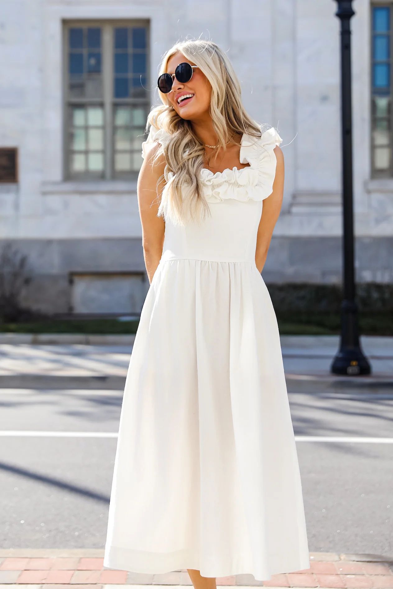 Eternally Devoted Ruffle Midi Dress | Dress Up