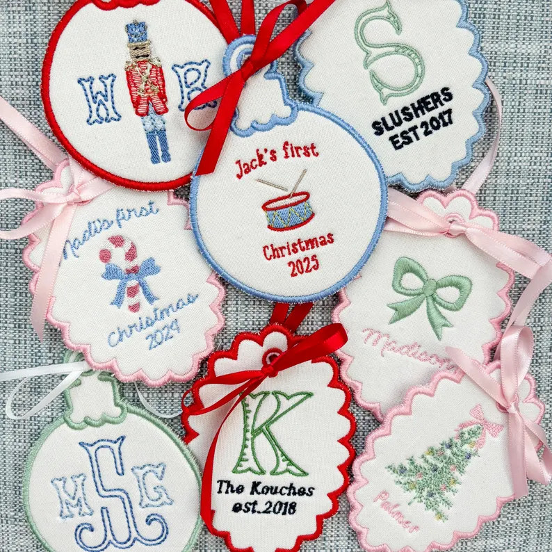 Custom Embroidered Christmas Ornament With Monogram, Baby's First Christmas, Wedding/family Est. ... | Etsy (US)