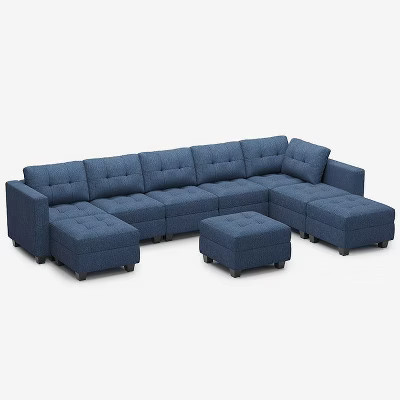 Belffin Modular Weave Sofa with Storage Seat and Ottoman (8 Seats + 8 Sides),Navy Blue | Target