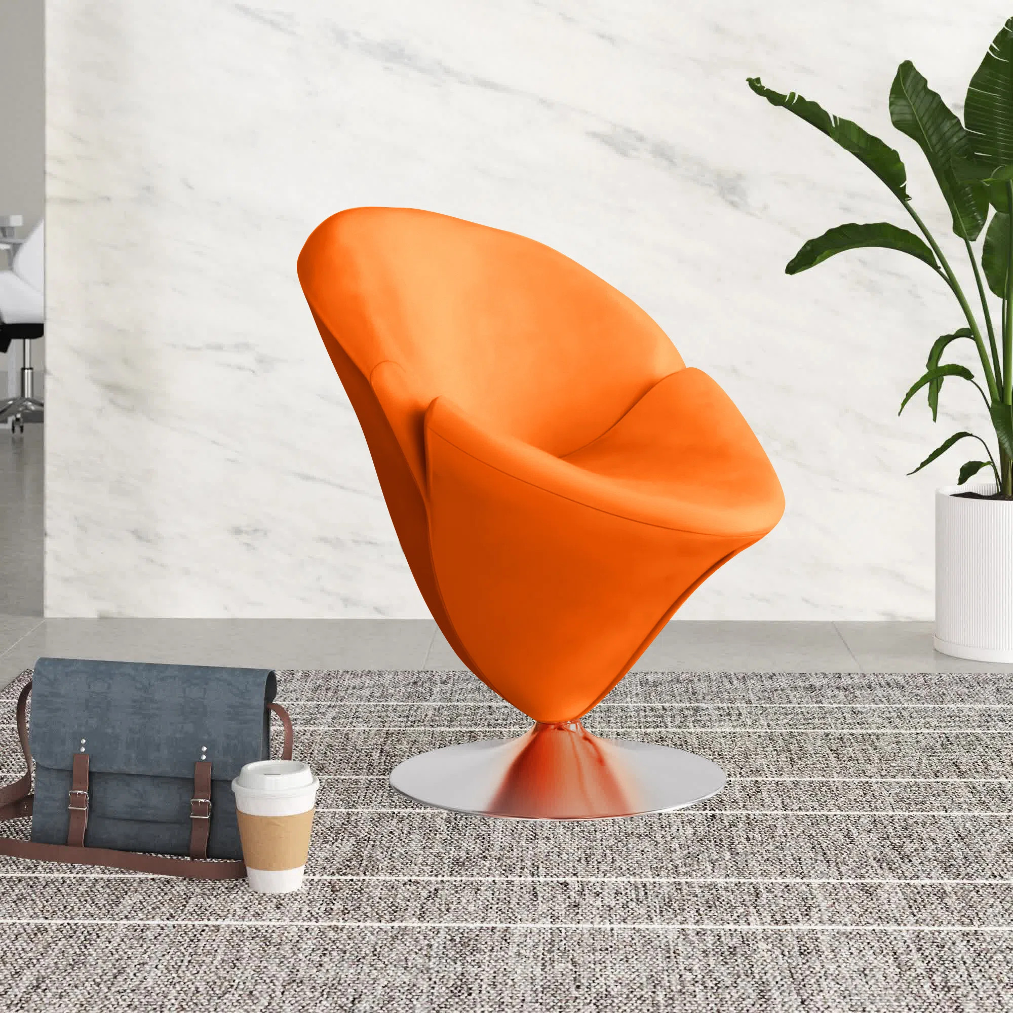 Tulip Velvet Upholstered Swivel Barrel Chair in Orange | Wayfair North America