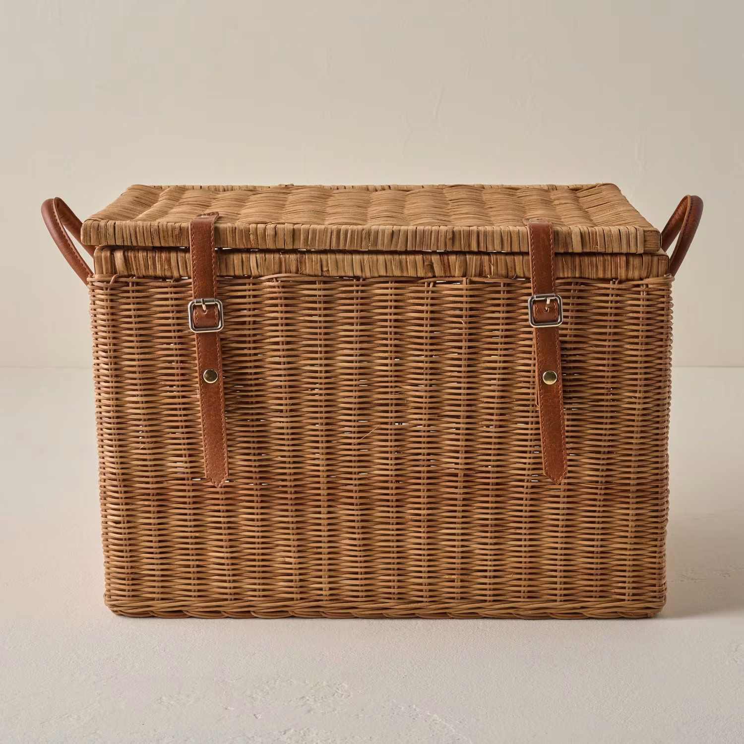 Reid Woven Storage Trunk with Leather Handles | Magnolia