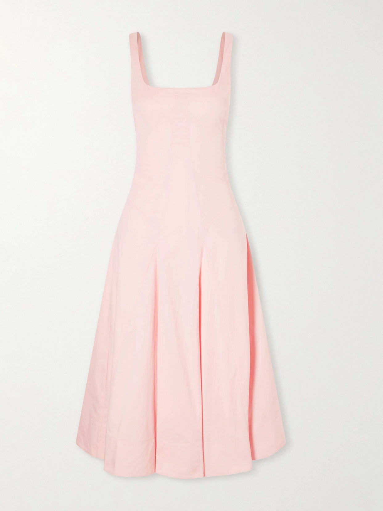 STAUD - Willow Pleated Cotton-blend Midi Dress - Pink | NET-A-PORTER (US)