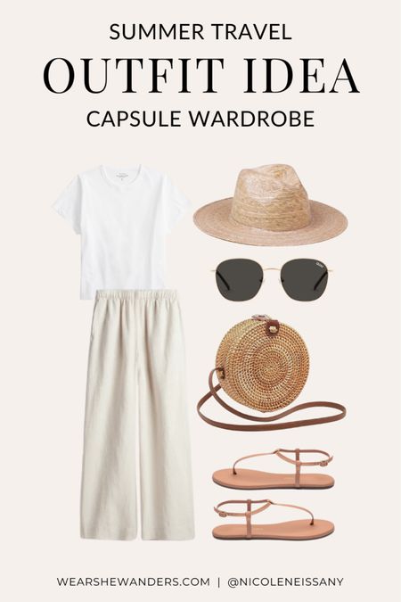 Summer travel capsule wardrobe outfit

// summer travel capsule outfit, vacation outfit, resort wear, travel outfit, summer outfit, beach outfit, pool outfit, resort outfit, casual outfit, t-shirt, basic tee, straw fedora hat, straw hat, beach hat, linen pants, linen wide leg pants, round sunglasses, rattan bag, strappy sandals, Abercrombie, Petal and Pup, Revolve, Quay, Amazon fashion, Wear She Wanders, wearshewanders.com, Nicole Neissany (4.11)

#LTKstyletip #LTKshoecrush #LTKtravel #LTKitbag #LTKsalealert #LTKfindsunder100 #LTKSeasonal #LTKfindsunder50