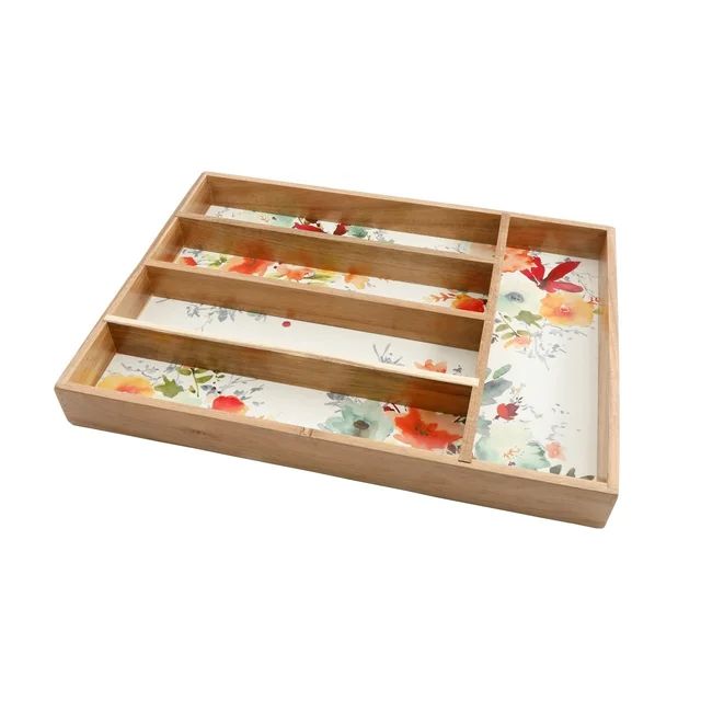 The Pioneer Woman Pioneer Willow Acacia Wood 5-Section Silverware Organizer | Walmart (US)