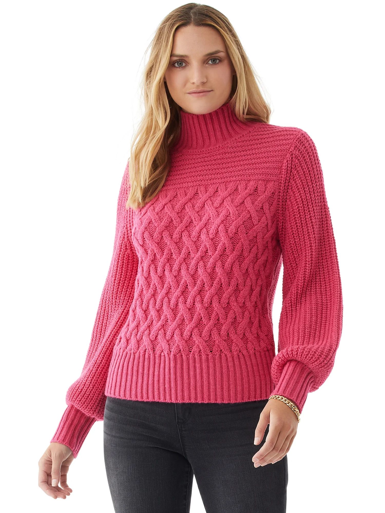 Scoop Women's Cable Knit Turtleneck Sweater | Walmart (US)