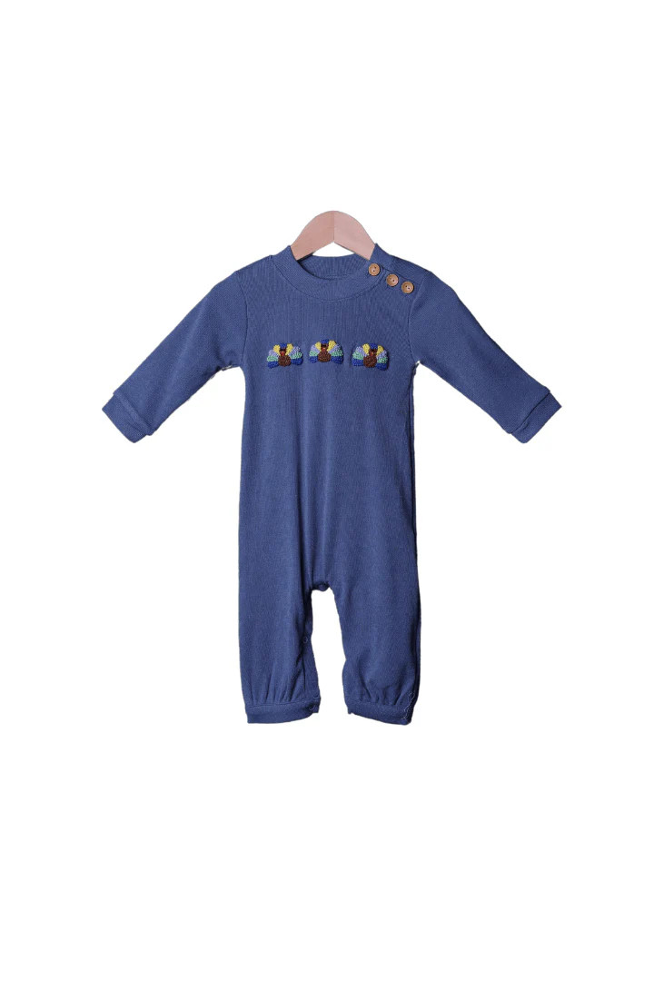 French Knot Turkey Navy Romper | The Smocked Flamingo