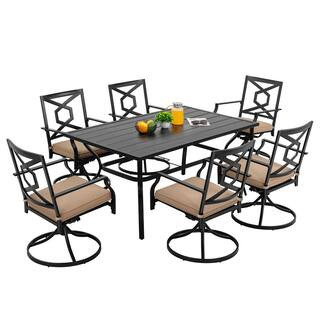 Nuu Garden Black 7-Piece Metal Rectangle Patio Outdoor Dining Set with Beige Cushions Outdoor Tab... | The Home Depot