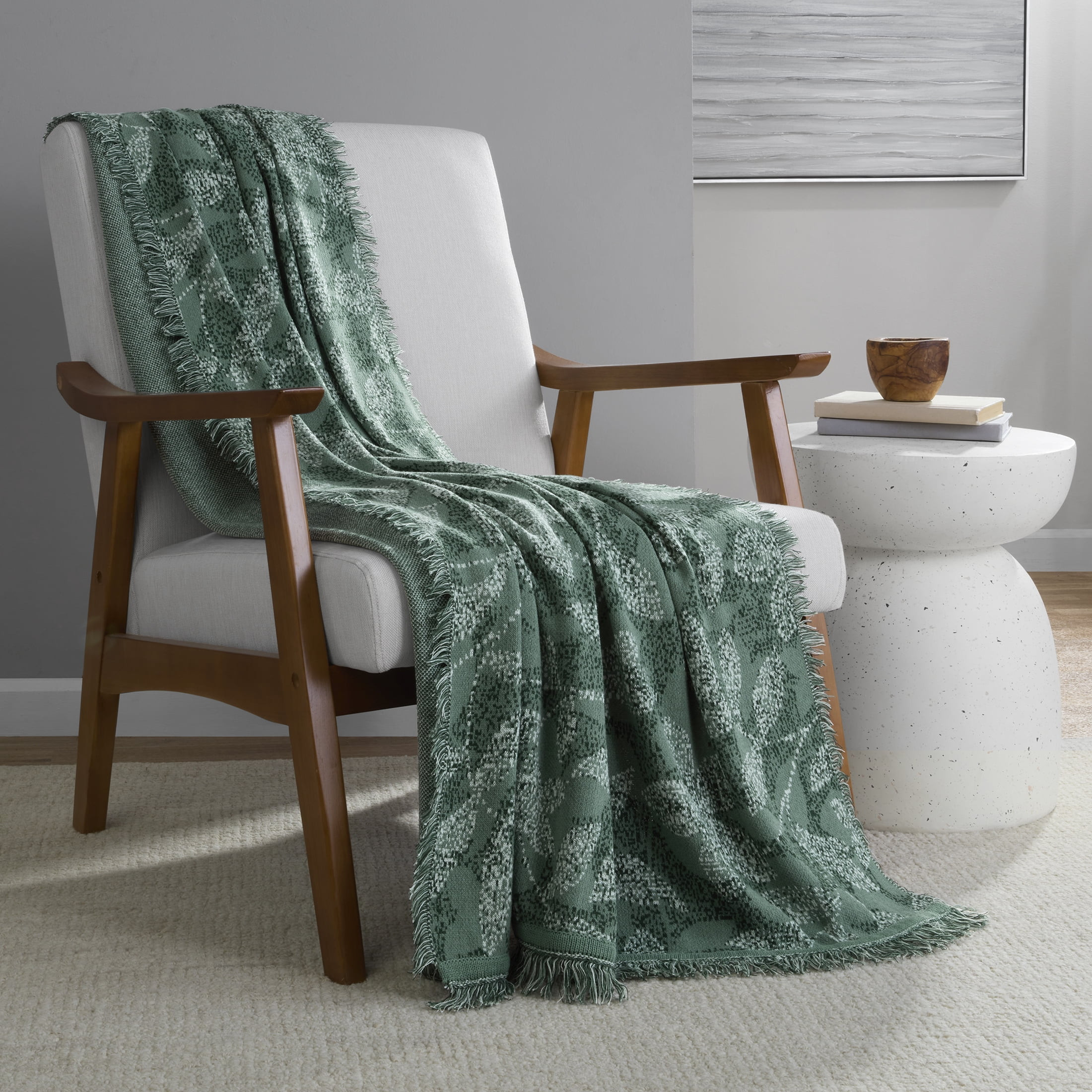 Mainstays Rustic Designs Green Brier Dot Botanical Cotton Blend Jacquard Knit Tapestry Throw, 50"... | Walmart (US)