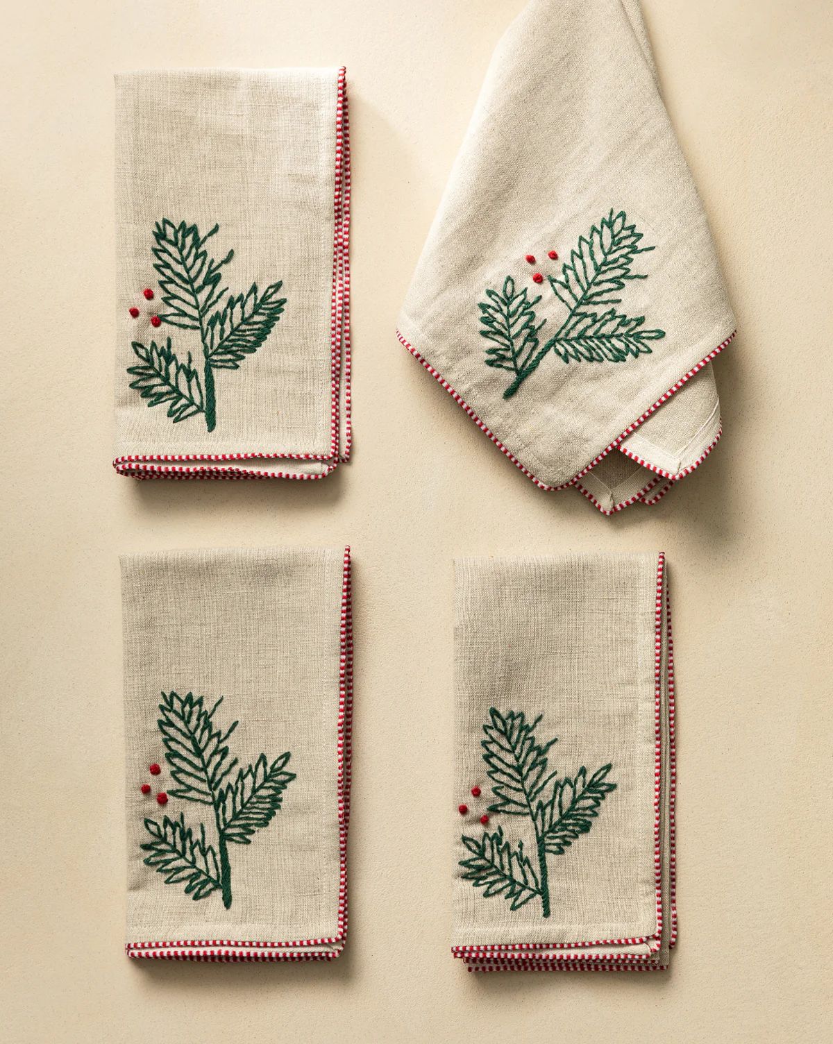 Holly & French Knot Linen Blend Napkins (Set of 4) | McGee & Co. (US)