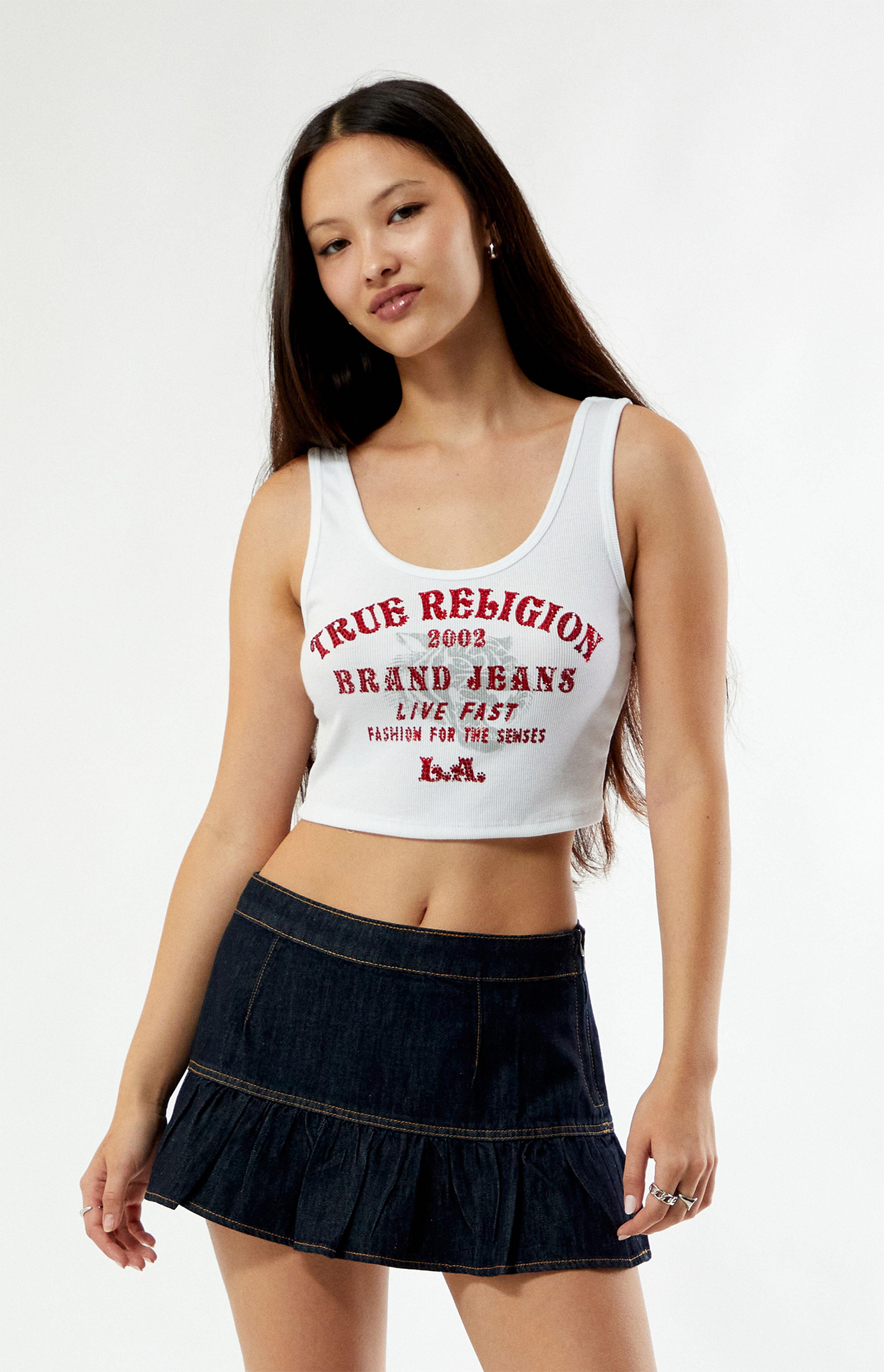 True Religion Crystal Tiger Cropped Tank Top | PacSun